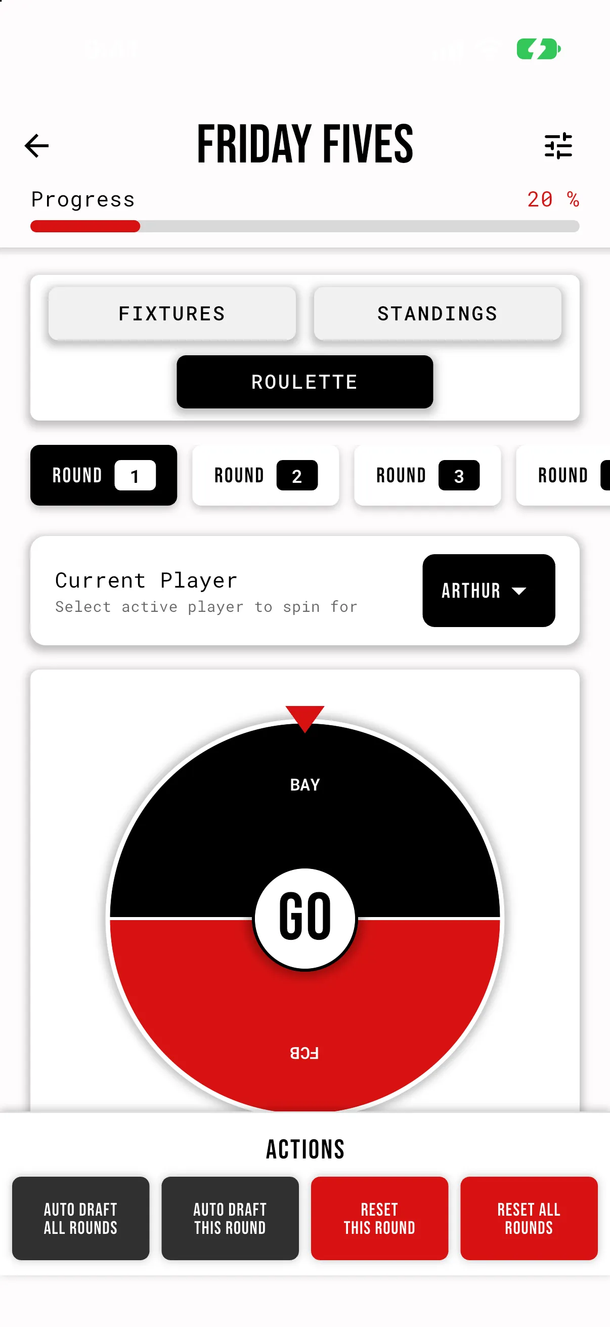 Fixtura roulette wheel with a red and black draw